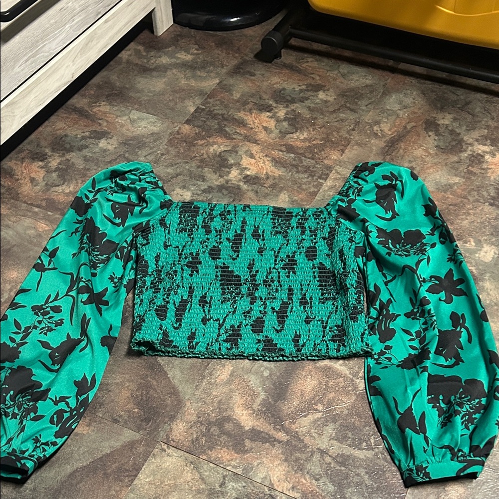 Floral Green and Black Women's Top